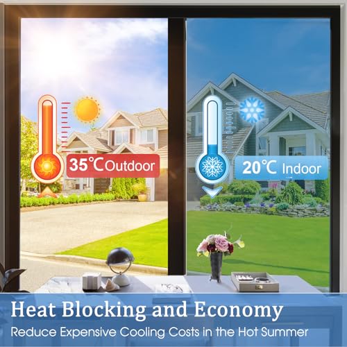 Image of Coavas One Way Privacy Window Film with 3 Tools, Reflective Window Tint for Home, Daytime Privacy See Out Not in, Heat Control & UV Blocking Adhesive Covering for Bedroom Office,23.6 x 393.7Inch,Blue