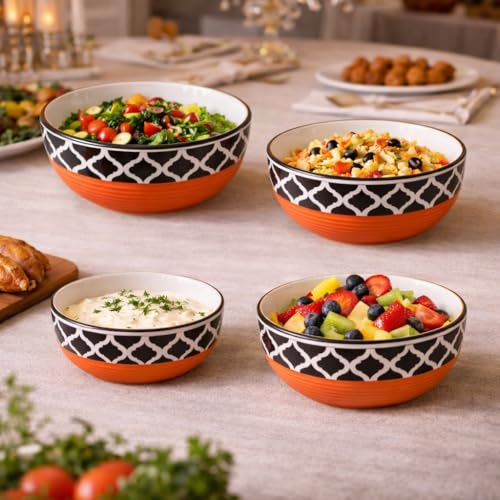 Image of Ceramic Mixing Bowl Set - 4 Pieces (1500ml, 800ml, 600ml, 400ml), Red Chidi - Durable, Microwave & Dishwasher Safe - Ideal for Mixing, Serving & Storage