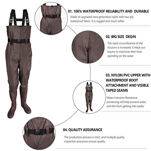 KOMEX Chest Waders Upgrade Fishing Boots Waders Hunting Bootfoot with Wading Belt Waterproof Boots Breathable Nylon and PVC Wading Boots for Men and Women