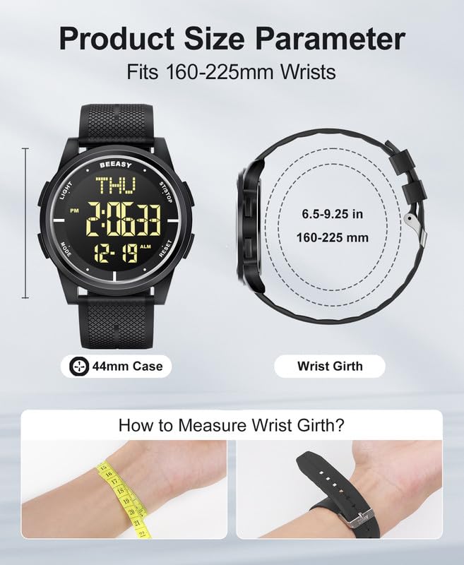 beeasy digital watch waterproof with stopwatch alarm countdown dual time ultra-thin super wide-angle display digital wrist watches for men women