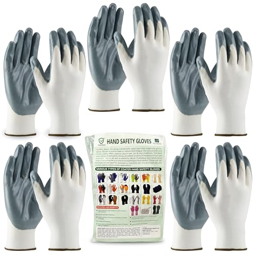 Image of 10 Pcs Reusable Multipurpose Nitrile Coated, Nylon Poyster Cotton Yarn Knitting, Safety Work Gloves For Men and Women - Gardening Hand Glove - Industrial Work, Cut-resistant, (5 Pairs Pack)