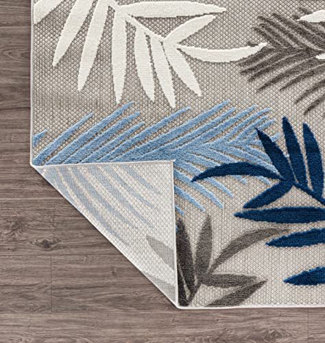 Rugshop Evora Palm Frond Non-Shedding Patio Deck Backyard Indoor/Outdoor Runner Rug 2' X 7' Blue #TOP4