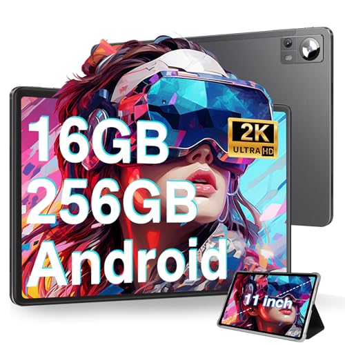 DMOAO Tablet 11 Pollici Android con 16GB RAM 256GB ROM(1TB Espandibile), 2K FHD Tablet con Camera Tripla(13MP+5MP+2MP), 8 Core, 2.0 GHz, IPS 2000 * 1200, 5G Wi-Fi, 8600 mAh, GPS, BT 5.0, Grigio