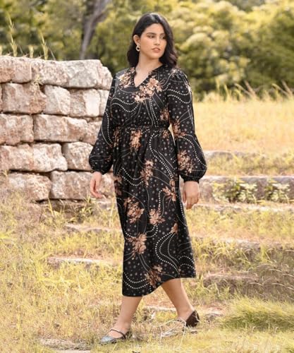 Image of TIYOMI Womens Plus Size Dresses Fall Long Sleeve Maxi Dresses V Neck Floral Spring Party Dress with Pockets XL-5XL (14W-28W)