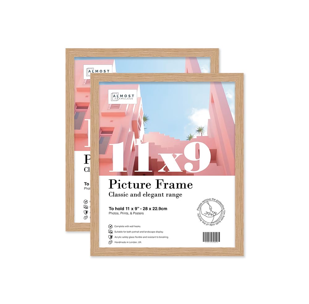 Almost Frameless 11x9 Oak Picture Frame Set of 2, Display 11x9 Picture Gallery Wall, Poster, Photo, Artwork, or Print, Yellow — image 1