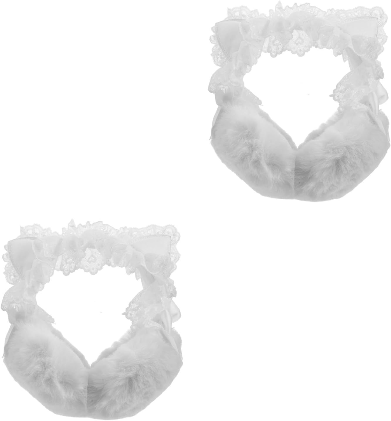 LOGOFUN 2PCS Cat Ear Fluffy Winter Earmuffs Plush Lace Warmers Cozy Animal Protection for Outdoor Winter Girls Party Favor - White