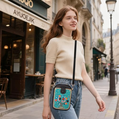 Image of Women's Small Crossbody Cell Phone Bag, Boho Colorful Beaded Purse Wallet with Handmade Cute Patterns