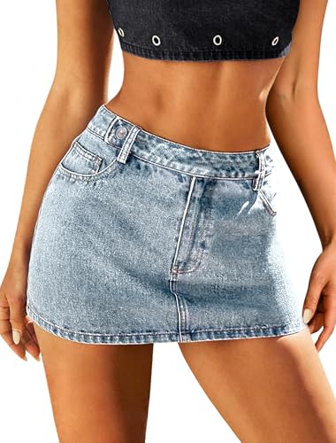 Eddoyee Mini Denim Skirt Women Stretch Jean Skirt High Waisted Casual Short Jean Skirt 5 Pockets with Bows Y2K