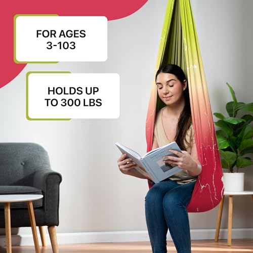 Image of Indoor Sensory Swing for Kids or Outdoor - Holds 300lbs, Double-Layer, & 360 Swivel, Calming Compression Therapy Swing Hammock for Kids & Adults with All Hardware - Sensory-Motor Toys & Gifts