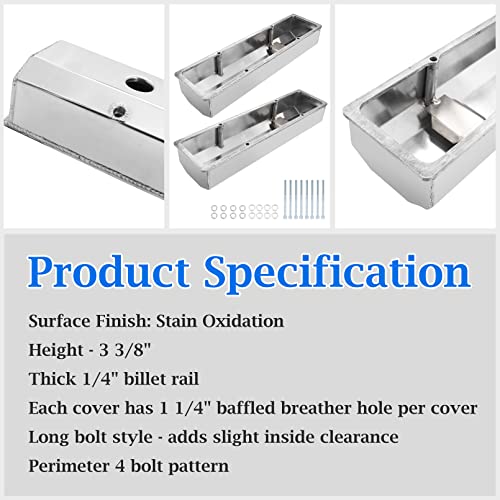 Tektall Clear Anodized Fabricated Aluminum Tall Valve Covers 1/4\" Rail Compatible with SBC Che-vy 283 305 327 350 383 400 - Thumbnail 3
