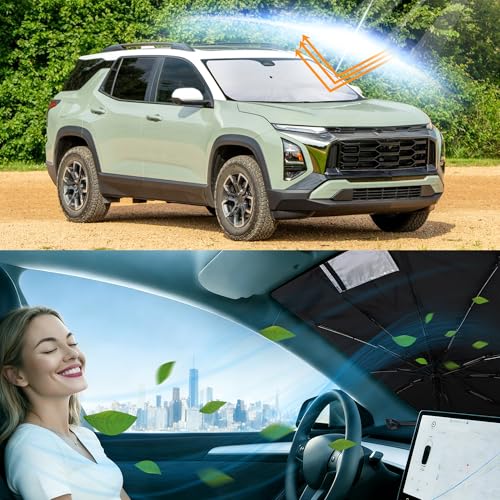 Image of Windshield Sun Shade for 2024 2025 2026 Chevy Equinox EV | Foldable, Full covered for windshield, Block UV Rays, Heat Reduction, Easy to install, Keeps Car Cooler