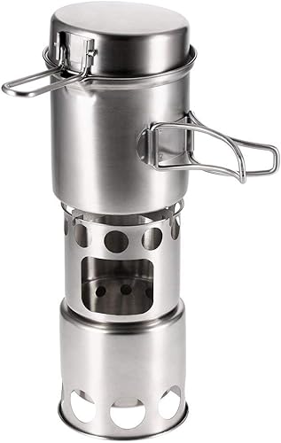 Lixada Equipo de camping, juego de ollas y sartenes de cocina al aire libre, juego de utensilios de cocina de acero inoxidable, 2 piezas de