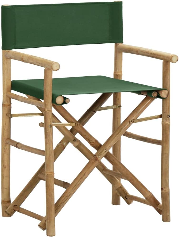 Green Bamboo Directors Chair Set of 2, Foldable Patio Dining Chairs, 17.7" x 23.6" Outdoor Indoor Furniture for Garden, Balcony
