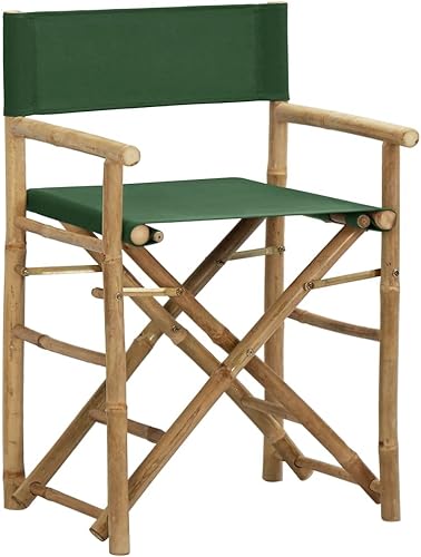 Miniatura 6 de vidaXL Sillas plegables de director, 2 piezas, silla de director plegable con funda de asiento de tela, silla de camping para césped, bambú verde y