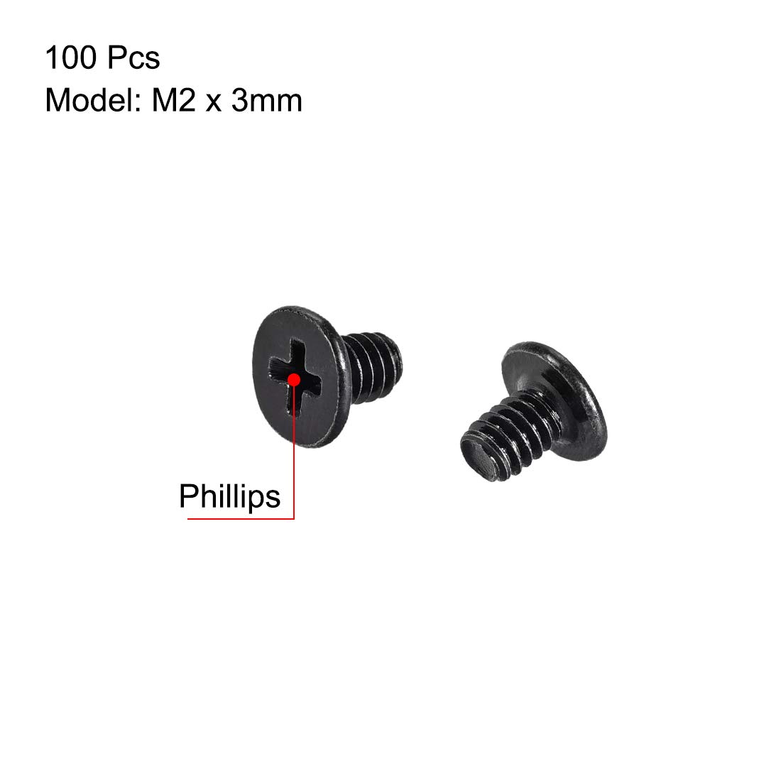 M2x3mm Phillips Screws - 100 Pack for Electronics -2