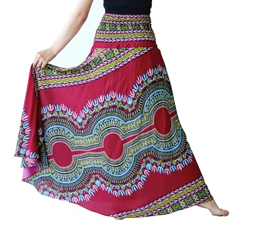 Full Funk Long Hippie Wrap Skirt Coconut Buckle Smocked Waist Elephant Design2