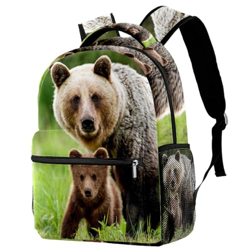 Sac à dos d'école ours marron multicolore de 29.4x20x40cm pour ados et enfants