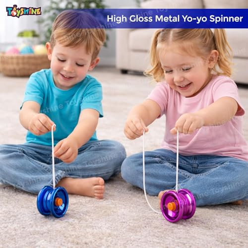 Image of Toyshine Pack of 2 High Gloss Speed Metal YoYo Spinner Toy with String | Smooth Spinning Trick Skill Toy for Hand Eye Coordination | Classic Skill Game Toy for Kids Boys Girls & Teens - Multicolor