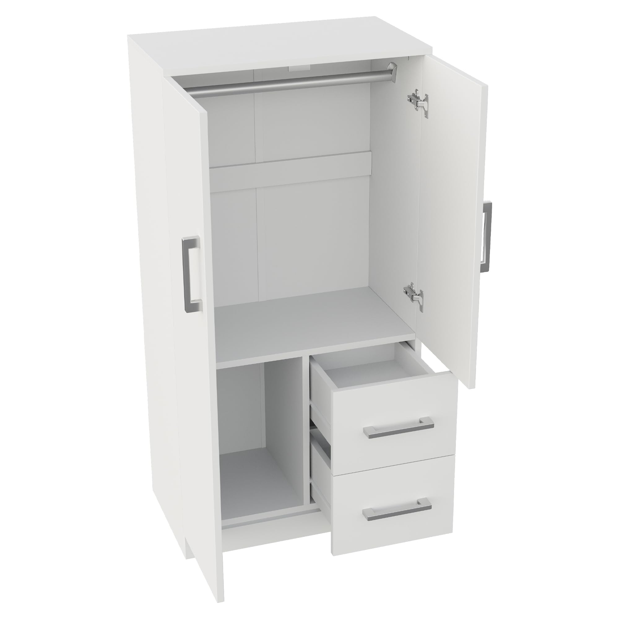 Armario 70 x 40 x 135 cm, diseño de doble puerta con cajones y compartimentos de almacenamiento, armario infantil, armario individual, color blanco