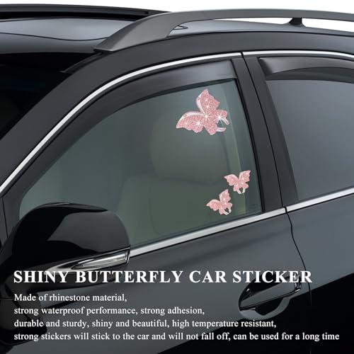 Image of Wevdn 8 PCS Butterfly Crystal Car Stickers, Shiny Rhinestone Waterproof Butterfly Car Sticker Decal, Self Adhesive Glitter Decoration Stickers for Car Bumper Window Laptops Luggage (Pink)