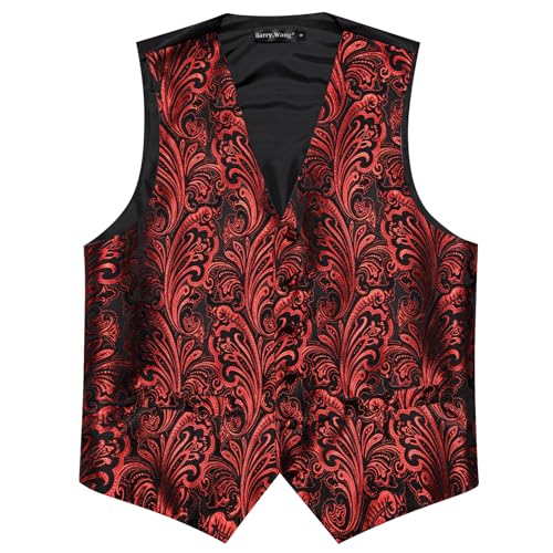 Image of Barry.Wang Men's Suit Vest Tie Bowtie Set Formal Silk Paisley Waistcoat Hanky Cufflinks Lapel Pin Set Wedding Party 7PCS