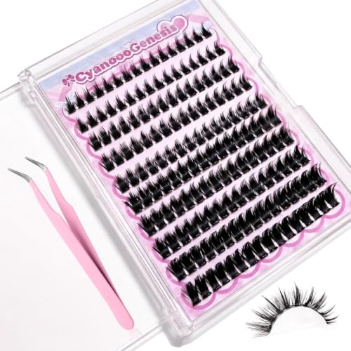 Self Adhesive Lash Clusters D Curl 160Pcs Wispy Fluffy Spiky Cluster Eyelash Extensions 10-16mm Natural Look Individual Lashes DIY Manga Eyelash Extension Pack