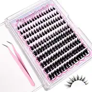 Self Adhesive Lash Clusters D Curl 160Pcs Wispy Fluffy Spiky Cluster Eyelash Extensions 10-16mm Natural Look Individual Lashes DIY Manga Eyelash Extension Pack