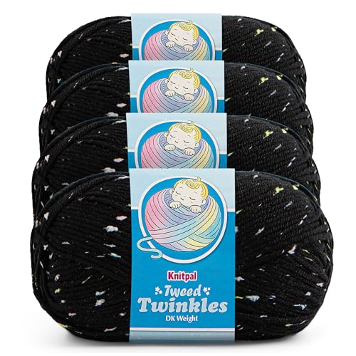 Image of Tweed Twinkles Soft Baby Yarn for Crocheting, 4-Pack (696Yds / 400G), Free Patterns - Acrylic Baby Blanket Knitting Yarn with Flecks - Size 3 DK Light Worsted Weight - Raven Black