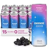 Moment Botanical Soda Soft Drink (Shark Tank) - SPARKLING Drinks | Blackberry Lavender | L-Theanine & Ashwagandha for Calm & Clarity | 0 Added Sugar 0 Caffeine | 12-pack