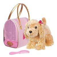 Pucci Pups by Battat – 6-Piece Gift Set – Beige Horse with Blue Stripes & Pink Pony Bag – Plush Toy Dog with Accessories for Kids 2+