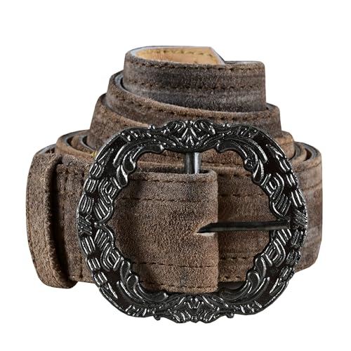German Wear Herren Trachtengürtel aus Echtleder Trachten Lederhosen Gürtel mit Trachten Schnalle (Antikbraun 50-52)