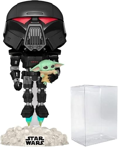 Star Wars The Mandalorian - Dark Trooper Holding Grogu El niño Exclusivo Funko Pop Figura de vinilo incluido con funda protectora compatible con