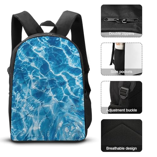 Printed Backpack With Lunch Pack Storage Box Case Blue Water Ripples 3pcs Lightweight Travel Backpack3