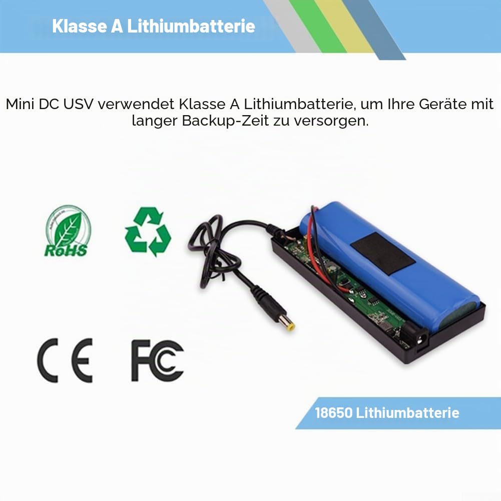 Mini-UPS 12V 3A 10400MAh Für Router, Glasfasermodem, Sicherheitsüberwachung, Mit Überlade-/Überstromschutz (Schwarz)