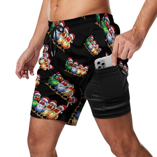 Christmas Chicken Xmas Santa Hat Mens Swim Trunks Quick Dry Beach Board Shorts with Pockets2