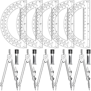 5 Sets Protractor and Compass Sets Student Geometry Math Set Drawing Compass and 6 Inch Clear Protractors 180 Degree Protractor and Math Compass for Geometry Graphing Tools School Supplies