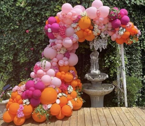 Image of Pink and Orange Balloon Arch Kit, ADOINBY 161Pcs Hot Pink Orange Metallic Gold Latex Balloon Garland kit, 18 12 10 5 Inch Different Size Balloons for Birthday Baby Shower Wedding Party Decorations