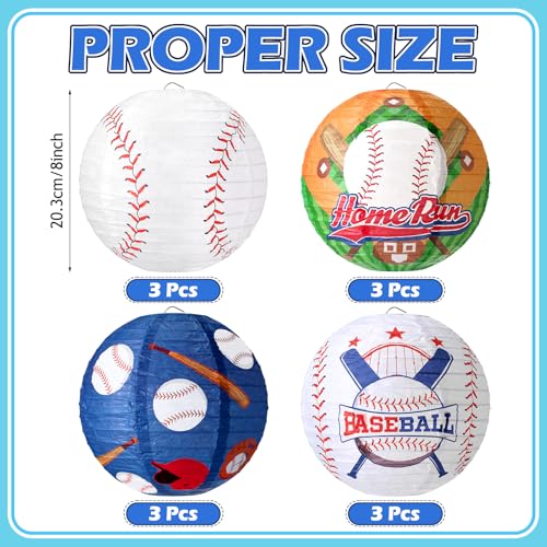 Image of VIHOSE 12 Pieces Baseball Paper Lanterns Sports Party Decorations Baseball Hanging Lanterns Round Paper Lamp for Sport Themed Birthday Party Bar Softball Game
