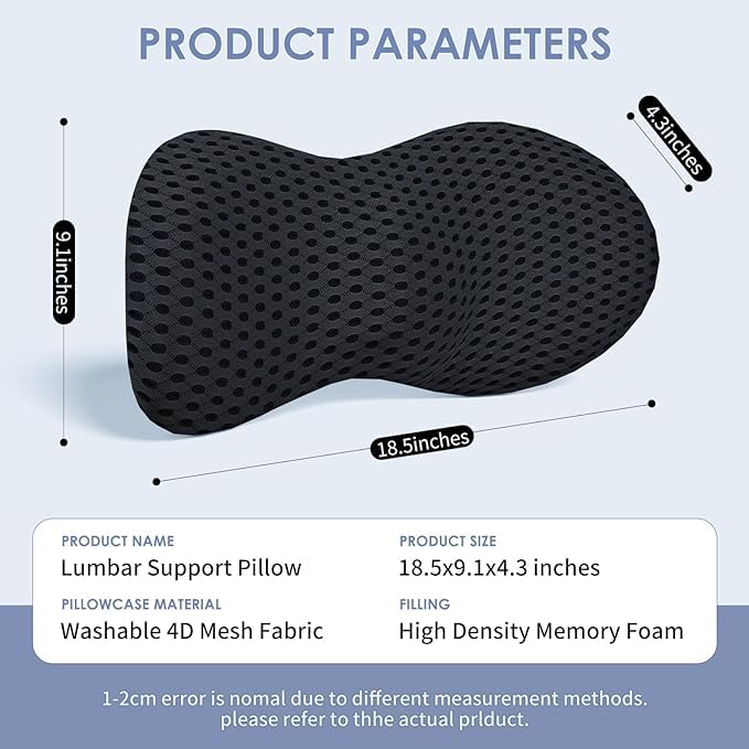 Shrevi Lumbar Support Pillow Ergonomic Memory Foam Relieve Back Pain, CMFY Breathable & Detachable & Washable, Neo Cushion Lower Back Pillow for Office Chairs, Car Seats (Black) 3