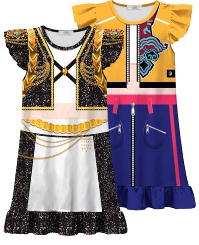WYYXXT 2Pcs Girls Rumi Princess Loose Comfortable Home Wear Dress 6-7 Years Gold/Yellow