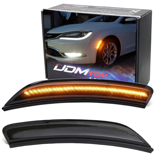 iJDMTOY Smoked Lens Amber Full LED Front Side Marker Light Kit Compatible With 2015-2017 Chrysler 200, Powered by 66-SMD LED, Replace OEM Sidemarker Lamps