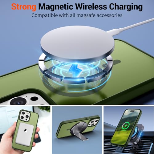 Image of SUPFINE Magnetic for iPhone 15 Pro Case (Compatible with MagSafe) (Military Grade Drop Protection) Translucent Matte Shockproof with Anti-Fingerprint Phone Case,Cangling Green