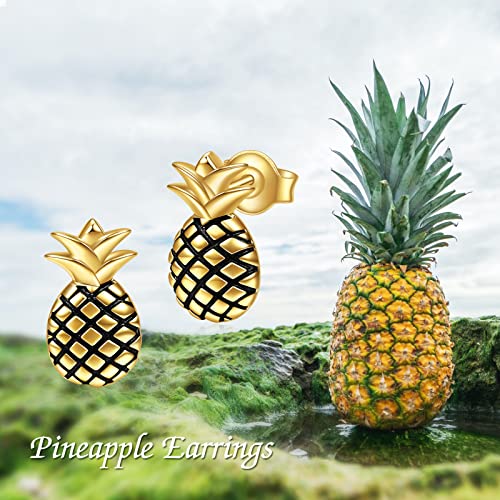 Poplyke Gold Plated Sterling Silver Pineapple Earrings Stud Jewelry Pineapple Gifts For Women Teens Girl #TOP1