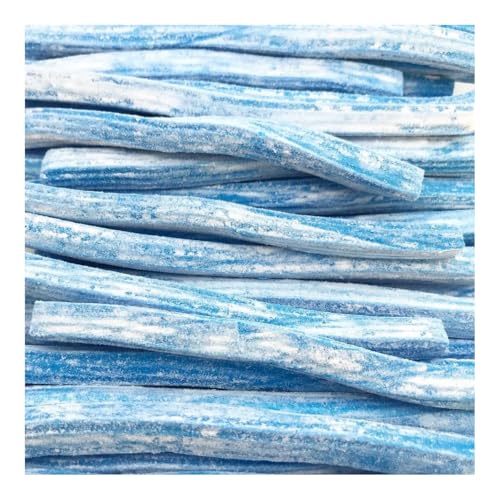Líneas Fini recubiertas de azúcar glaseado, con una textura blanda y delicioso sabor. Estuche 200 unidades. Chuches,caramelos, piñata, cumpleaños, gominolas, regaliz de sabores. (Frambuesa azul)