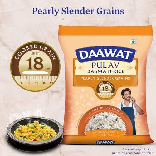 Image of Daawat Pulav Basmati Rice 5Kg| Pearly slender Grains| Cooked Grain Upto 18mm*| Long & Fluffy Pulav Rice