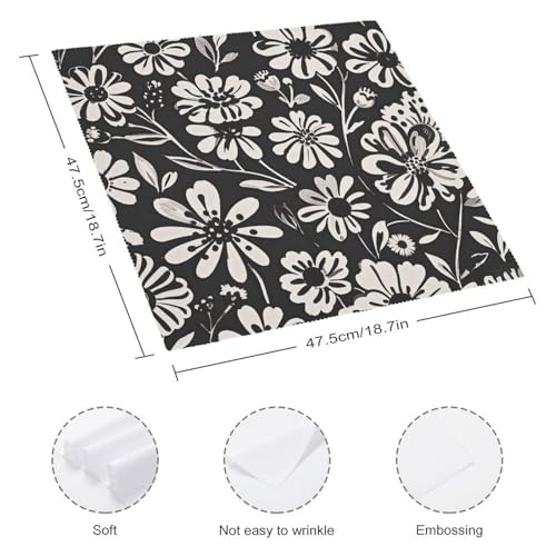 Servilletas de Tela con Estampado Floral Blanco y Negro 6 Piezas miniatura 2