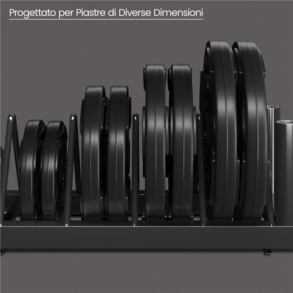Yaheetech Supporto per Manubrio Rack di immagazzinaggio Mobile per Pesi Dischi Barre di Sollevamento con Maniglia di Trasporto e Ruote 4 Scomparti Fitness Gym Nero