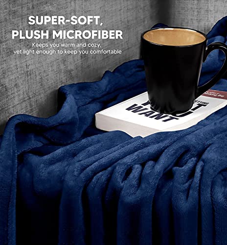 Image of SANMARINO Premium Solid Flannel Blanket for Single Bed | Super Soft Touch Plush Fleece Blanket | All Season Lightweight Yet Cozy Blanket for Bed,Sofa,Couch, Travel & Camping | 152 x228 cm(Dark Blue)