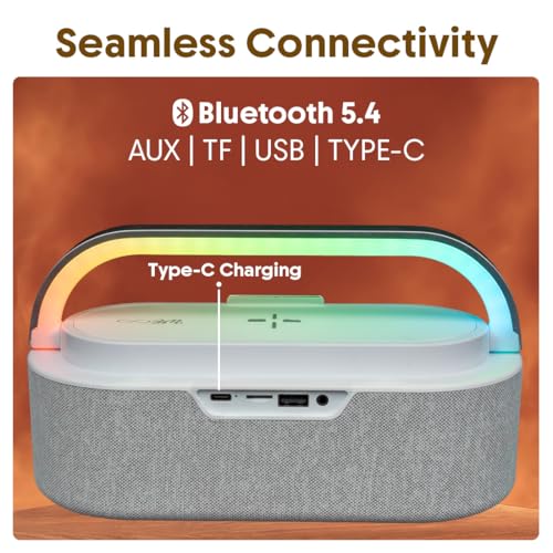 Image of GROOVE ARC 25W 4-in-1 Wireless Speaker with 15W Wireless Charging, Digital Clock, Alarm, Sleep Timer, RGB Light, BT 5.4, Phone Stand, Type C Charging, Multi Connectivity, 5H Playtime, Oval Design