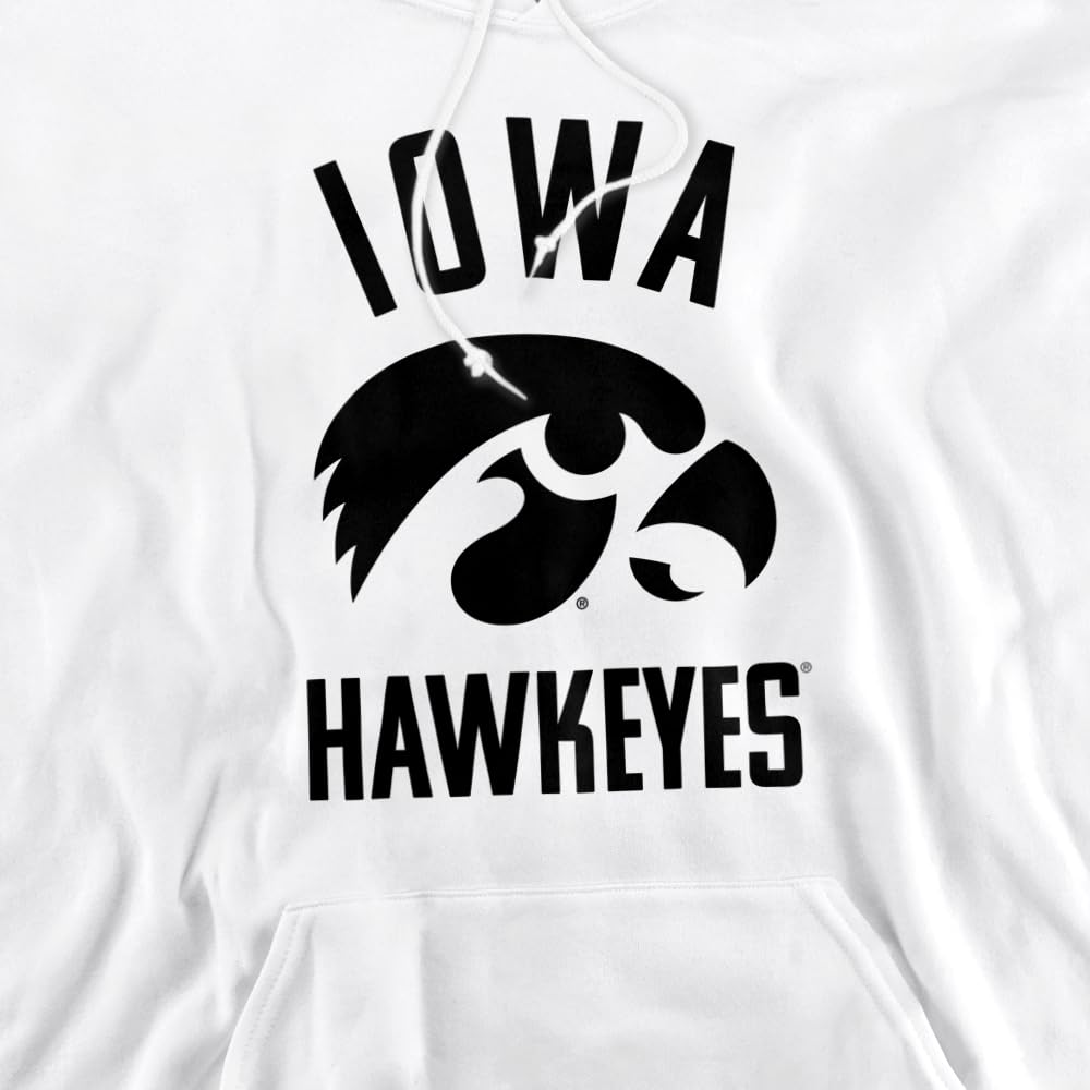University of Iowa Official One Color Hawkeyes Logo Unisex Adult Pull-Over Hoodie,White, Large